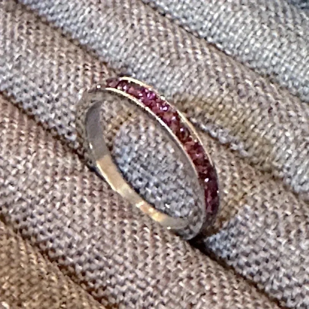 Purple Amethyst Colored CZ Stainless Steel Eternity Band Stack Ring February - Picture 5 of 5